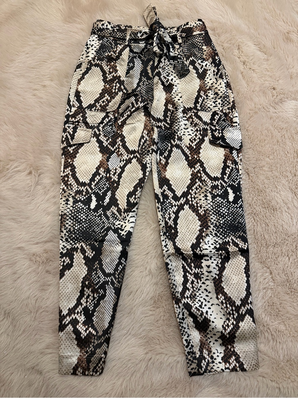 Express Snake-Print Satin Cargo Pants - Black, Brown & Cream